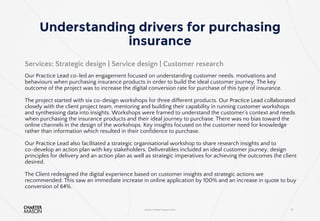 Understanding drivers for purchasing
insurance
www.chartermason.com 14
Services: Strategic design | Service design | Custo...