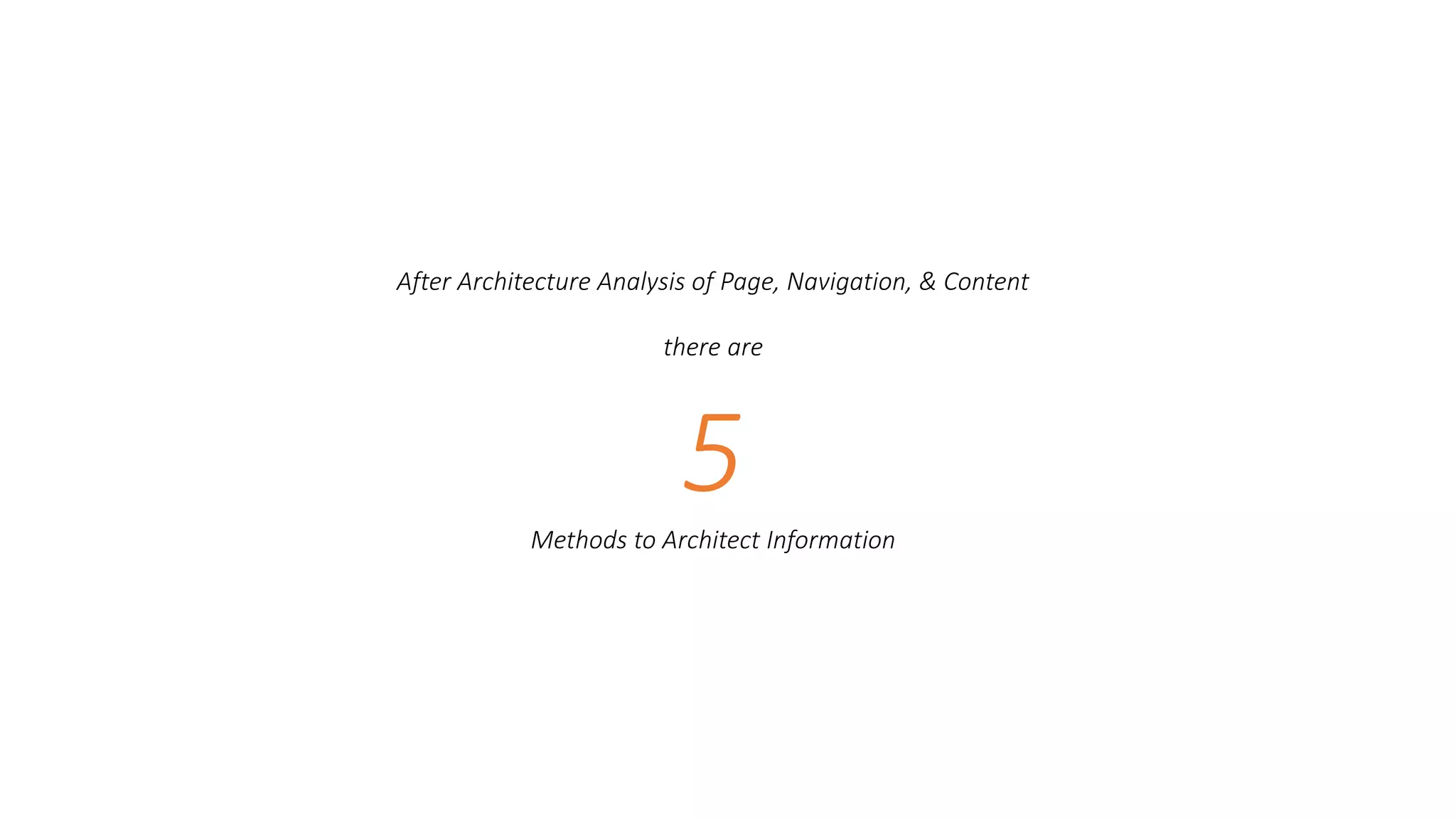 After Architecture Analysis of Page, Navigation, & Content
there are
5Methods to Architect Information
 