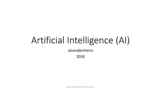 Artificial Intelligence (AI)
alvarofpinheiro
2018
http://www.alvarofpinheiro.eti.br
 