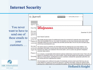 Internet Security



   You never
want to have to
  send one of
these emails to
     your
 customers. . .




                     8
 