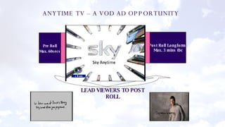 ANYTIME TV – A VOD AD OPPORTUNITY LEAD VIEWERS TO POST ROLL Pre Roll Max. 60secs Post Roll Longform  Max. 3 mins tbc 