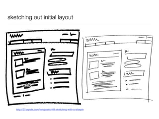 sketching out initial layout




   http://37signals.com/svn/posts/466-sketching-with-a-sharpie
 