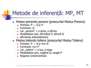 Metode de inferenta in logica propozitionala si predicativa | PDF