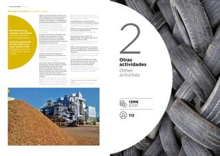 Obtención del certificado internacional
PEFC (Program for the Endorsement of
Forest Certification) de la Cadena de
Custodia, que asegura la trazabilidad de
la biomasa gestionada por la compañía.
Acquirement of the international
certificate PEFC (Program for the
Endorsement of Forest Certification) of
the Chain of Custody, which ensures the
traceability of the biomass managed by
the company.
Acuerdo con el Port de Tarragona para
la logística del transporte marítimo
de biomasa forestal. Dicho acuerdo
ha permitido el suministro de 13.000
toneladas de biomasa forestal al norte de
Europa para usos térmicos.
Agreement with the Port of Tarragona for
the logistics of maritime transport of forest
biomass. This agreement has allowed the
supply of 13,000 tons of forest biomass to
northern Europe for thermal uses.
Suministro de 3.000 toneladas de
biomasa forestal para usos térmicos en
Catalunya.
Supply of 3,000 tones of forest biomass
for thermal uses in Catalonia.
Suministro y gestión Km0 de biomasa
forestal de la zona del Vallès Occidental
para diferentes clientes del Centre
Logístic de Terrassa, como son el
Consorci Sanitari de Terrassa (CST) y el
Servei d’Activitat Física de la Universitat
Autònoma de Barcelona (UAB). El
servicio incluye el mantenimiento de las
calderas.
Supply and management Km0 of forest
biomass in the Vallès Occidental area for
different clients of the Logistics Center of
Terrassa, such as the Consorci Sanitari de
Terrassa (CST) and the Servei d’Activitat
Física of the Autonomous University of
Barcelona (UAB). The service includes the
maintenance of the boilers.
Consolidación en la especialización
vertical de GdES en tecnología Ecotécnia.
Consolidation in the vertical specialization
of GdES in Ecotécnia technology.
GdES tiene una cartera de contratos de
servicios de O&M de 190 MW.
GdES has a portfolio of 190 MW O&M
services contracts.
Renovación de los contratos de
mantenimiento del parque eólico de La
Rabia (22 MW) en Cádiz.
Renovation of the maintenance contract
for the wind farm La Rabia (22 MW) in
Cádiz.
GdES ha sido adjudicada con su primer
contrato de operación y mantenimiento
para la compañía danesa Vestas Eólica en
Catalunya.
GdES has been awarded with its first O&M
contract by the Danish company Vestas
Eólica in Catalonia.
La filial chilena de COMSA Renovables
has obtenido los permisos para el inicio
de la construcción de tres centrales
minihidráulicas en Chile (6,8 MW).
The Chilean subsidiary of COMSA
Renovables has obtained the permits for
the start of the construction of three mini-
hydroelectric plants in Chile (6.8 MW).
Energías renovables Renewable energy
2
113
13M¤
$15M
Otras
actividades
Other
activities
223 MW Potencia
operada y gestionada
223 MW Operated
and managed power
Inversión gestionada
de 220 millones de
euros durante 2019
Managed investment
of 220 million Euros
in 2019
1 Planta termosolar de Les Borges Blanques
(Lleida).
Thermo-solar power plant in Les Borges
Blanques (Lleida).
1 Principales actividades Main activities
1
 