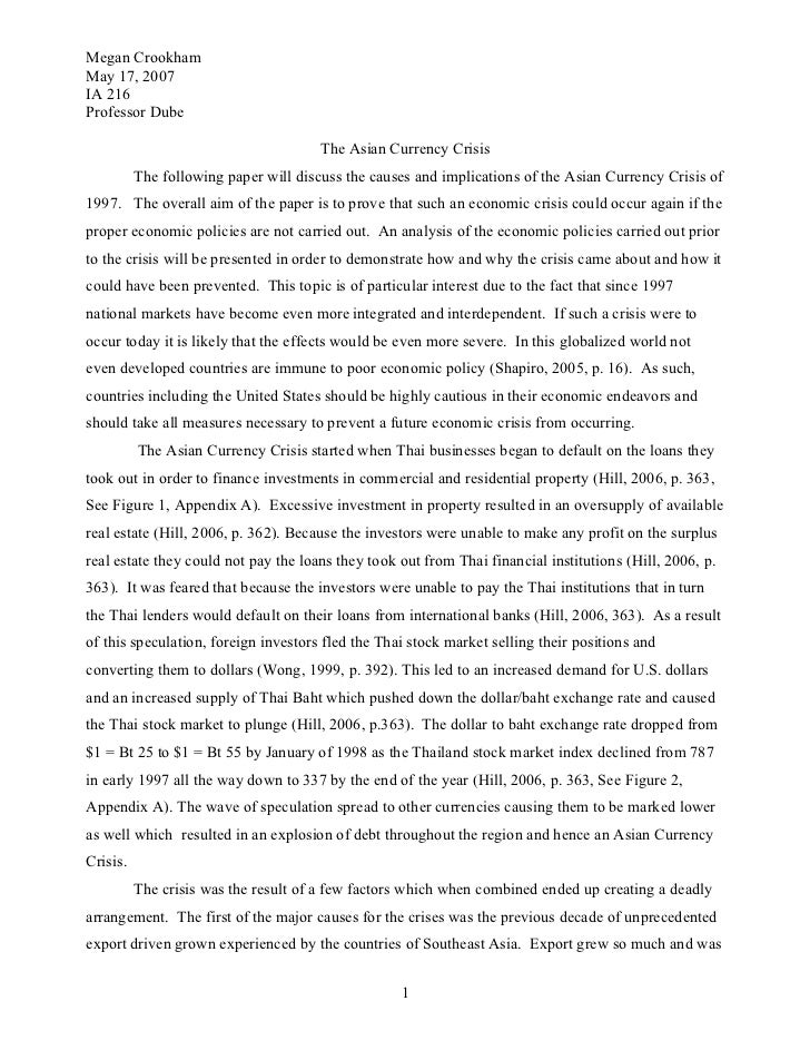asian crisis currency dissertation