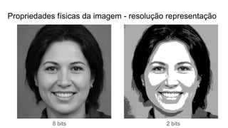 Propriedades físicas da imagem - resolução representação
8 bits 2 bits
 