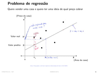 Problema de regressão
Quero vender uma casa e quero ter uma ideia de qual preço cobrar
(Área da casa)
(Preço da casa)
Valor predito
Valor real
ŷ = w0 + w1 x
https://blog.gopenai.com/linear-regression-understanding-the-basics-1b1511499911
SYNESTECH.AI / USP IA90@SIICUSP31 16
 
