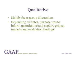 Gender, Agriculture and Assets Project: A model for research and capacity building