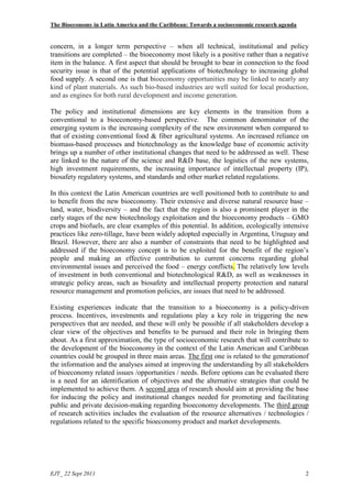 The Bioeconomy in Latin America and the Caribbean: Towards a socioeconomic research agenda