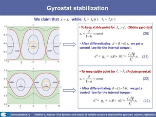 Gyrostat stabilization
We claim that s s* while   I R = I R (t )   I S = I S (t )

                      • To keep stable ...