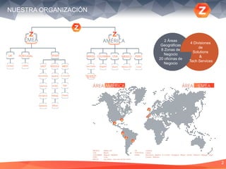 2
NUESTRA ORGANIZACIÓN
4 Divisiones
de
Solutions
&
Tech Services
2 Áreas
Geográficas
8 Zonas de
Negocio
20 oficinas de
Negocio
 