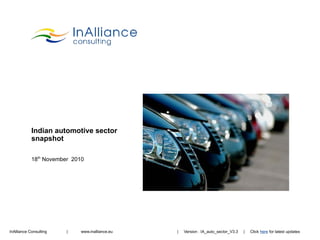 InAlliance Consulting | www.inalliance.eu
Indian automotive sector
snapshot
18th
November 2010
| Version : IA_auto_sector_V3.3 | Click here for latest updates
 