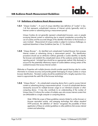 IAB Audience Reach Measurement Guidelines


       1.2 Definitions of Audience Reach Measurements

       1.2.1 “Unique Co...