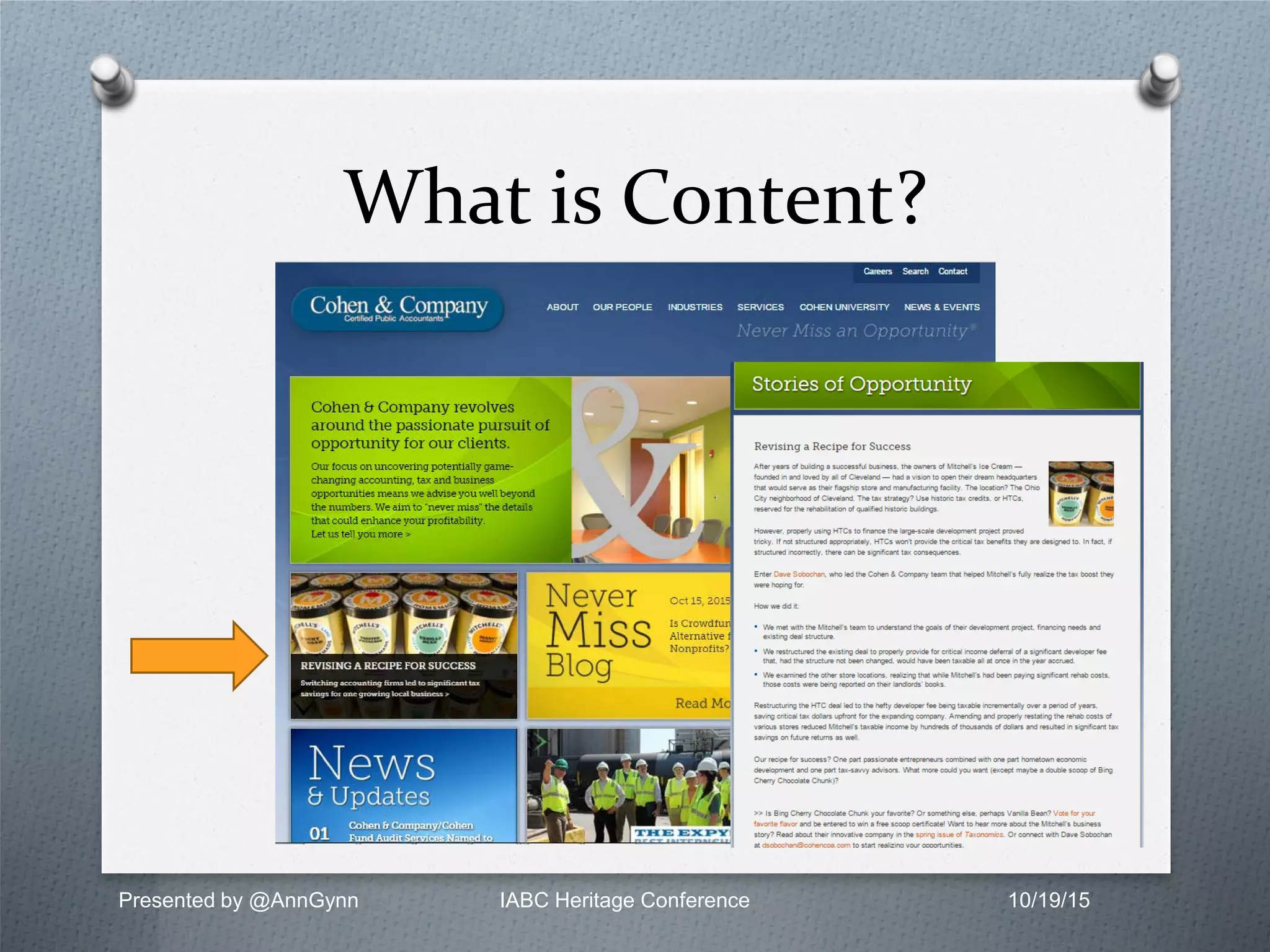 What is Content?
Presented by @AnnGynn IABC Heritage Conference 10/19/15
 