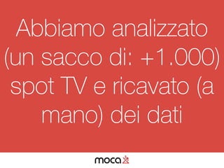 Correlation between
television and digital
landscape in Italy
Abbiamo analizzato
(un sacco di: +1.000)
spot TV e ricavato ...