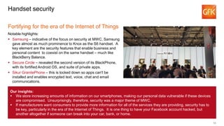 55
Handset security
Fortifying for the era of the Internet of Things
Notable highlights:
 Samsung – indicative of the foc...