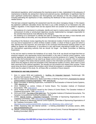 Stiglitz, J. The Roaring Nineties: Why We’re Paying the Price for the Greediest Decade in History.
          Penguin UK, London, 2003 .

Thomson, W. R., Asset bubbles, market crashes, and the dilemmas for policymakers.                     2005;
      www.adb.org/Periodicals/ADB_Review/2002/Vol34_6/viewpaper.

U.S. General Accounting Office. Financial Statement Restatements: Trends, Market Impacts, Regulatory
       Responses, and Remaining Challenges. GAO report number GAO-03-138, Washington, D. C.,
       2002

U.S. Securities and Exchange Commission. Insider Trading, 2001;
       http://www.sec.gov/answers/insider.htm.

U.S. Securities and Exchange Commission, SEC Charges Lucent Technologies Inc. and Ten Defendants
       for a $1.1 Billion Accounting Fraud; Lucent Will Pay a $25 Million Penalty; Three Individuals also
       Settle Securities Fraud Charges. Litigation Release No. 18715 (May 17, 2004); Accounting and
       Auditing        Enforcement              Release      No.    2016,       May       17,      2004;
       http://www.sec.gov/litigation/litreleases/lr18715.htm


AUTHOR PROFILES:

Dr. Gerui (Grace) Kang earned her Ph.D in accounting at the University of North Texas in 2008.
Currently she is an assistant professor of accounting at the University of Minnesota Duluth. Her research
interests are at the areas of managerial accounting, corporate governance, and critical accounting.

Dr. Letitia M. Pleis earned her Ph.D in accounting at the University of North Texas in 2007. Currently she
is an assistant professor of accounting of Metropolitan State College of Denver. Her interest is
focused on behavioral accounting research primarily in the area of judgment and decision making.

Dan Teed is an assistant professor of accounting at Troy University-Dothan Campus in Alabama. He is
ABD from the University of North Texas and is currently working on his dissertation, with an expected
graduation date of December 2009. His research interests are in the historical accounting and the
financial accounting areas.




        Proceedings of the IABE-2009 Las Vegas- Annual Conference, Volume 6, Number 1, 2009     207
 