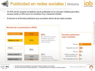 EstudioAnualRedesSociales2016
#IABEstudioRRSS
PATROCINADO POR: ELABORADO POR:
30
14%
30%
36%
14%
6%
No molesta nada
Molest...