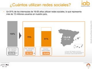 EstudioAnualRedesSociales2016
#IABEstudioRRSS
PATROCINADO POR: ELABORADO POR:
8
¿Cuántos utilizan redes sociales?
• Un 81%...
