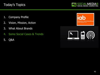 Today’s TopicsCompany Profile Vision, Mission, ActionWhat About BrandsSome Social Cases & TrendsQ&A42