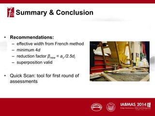 Summary & Conclusion
• Recommendations:
– effective width from French method
– minimum 4d
– reduction factor βnew = av /2.5dl
– superposition valid
• Quick Scan: tool for first round of
assessments
 