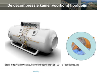 De decompressie kamer voorkomt hoofdpijn
4 juni 2014
Bron: http://farm9.static.flickr.com/8505/8491681031_d7ac55a0bc.jpg
 