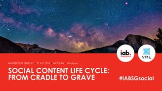 SOCIAL CONTENT LIFE CYCLE:
FROM CRADLE TO GRAVE
IAB DEEP DIVE SERIES #1 • 27 JULY 2016 • NICK PAN • @nickpan
#IABSGsocial
 