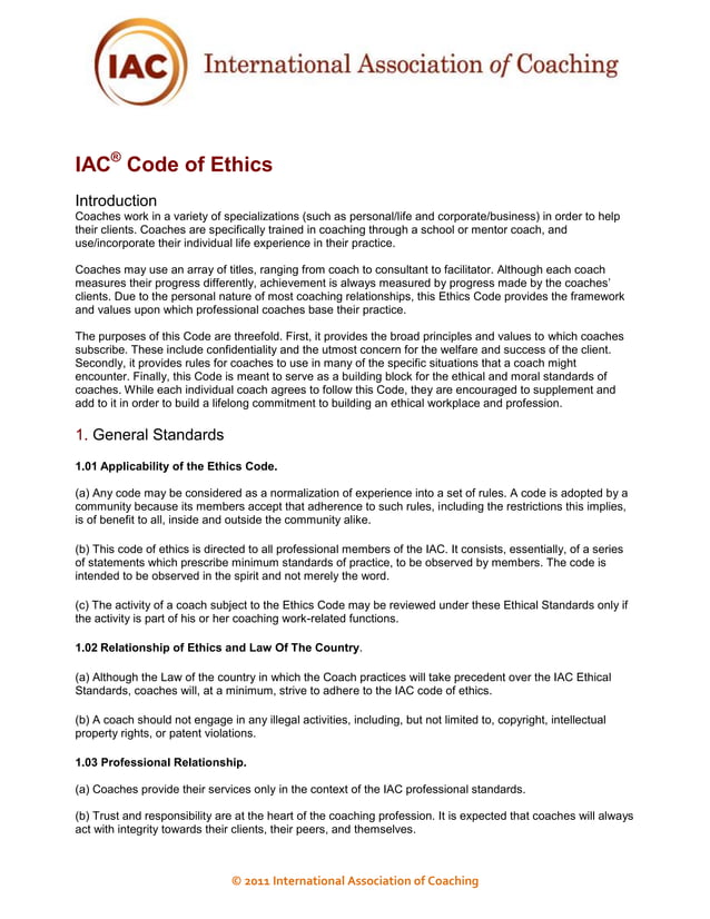International Association of Coaching Ethical Principles | PDF