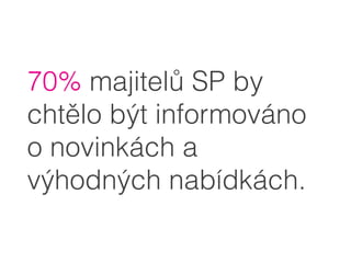70% majitelů SP by
chtělo být informováno
o novinkách a
výhodných nabídkách.
 