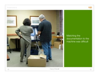 102




                Matching the
                documentation to the
                machine was difﬁcult




Dana Chisnell
 