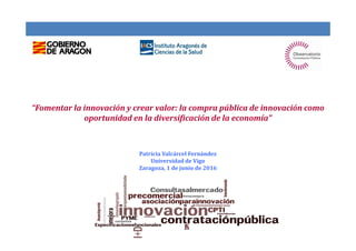 “Fomentar la innovación y crear valor: la compra pública de innovación como
oportunidad en la diversificación de la economía”
Patricia Valcárcel Fernández
Universidad de Vigo
Zaragoza, 1 de junio de 2016
 
