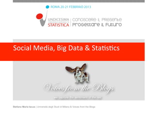 Social	
  Media,	
  Big	
  Data	
  &	
  Sta1s1cs




                           Voices from the Blogs
                                      we capture the sentiment of the net


Stefano Maria Iacus | Università degli Studi di Milano & Voices from the Blogs
 