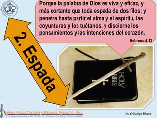 Porque la palabra de Dios es viva y eficaz, y
más cortante que toda espada de dos filos; y
penetra hasta partir el alma y el espíritu, las
coyunturas y los tuétanos, y discierne los
pensamientos y las intenciones del corazón.
                                        Hebreos 4.12




                                     Ps. Crisólogo Rivera
 