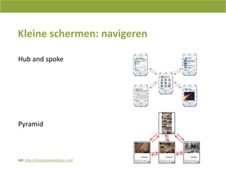 Kleineschermen: navigerenHub and spokePyramidUit: http://designinginterfaces.com/