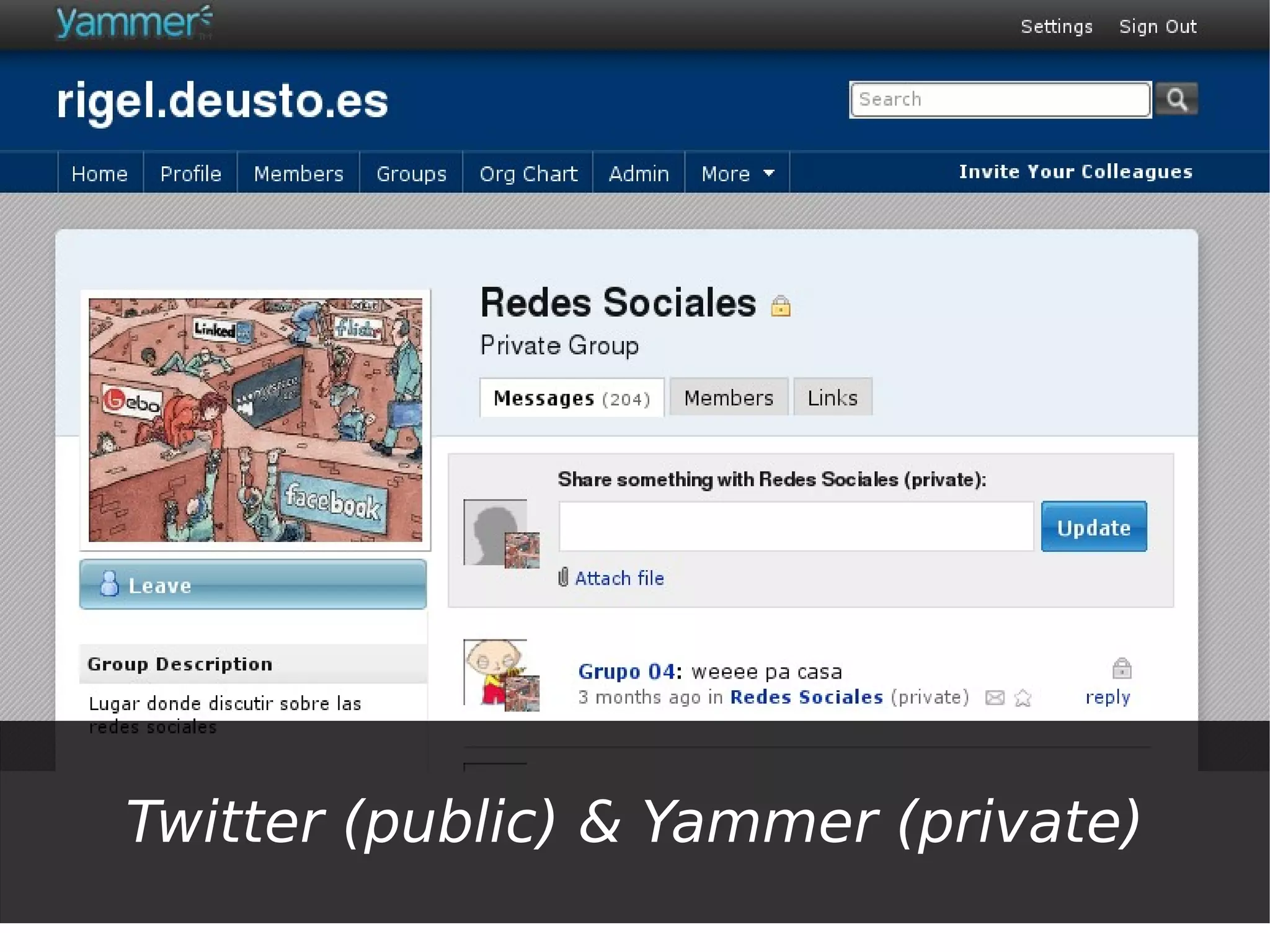 Twitter (public) & Yammer (private)
 