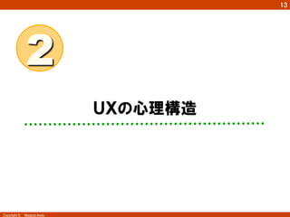 13




            2	
                          ＵＸの心理構造




Copyright ©　Masaya Ando
 