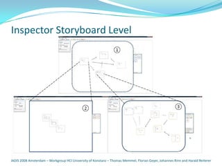 Inspector Storyboard Level




IADIS 2008 Amsterdam – Workgroup HCI University of Konstanz – Thomas Memmel, Florian Geyer, Johannes Rinn and Harald Reiterer
 