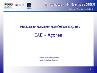 1
IAE - Açores
Isabel Cristina Monjardino
isabel.cristina @ine.pt
Lisboa, 17 de Junho de 2015
 