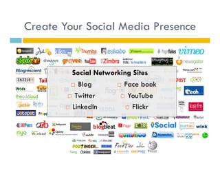 Create Your Social Media Presence


          Social Networking Sites
           Blog         Face book

         Twitt...