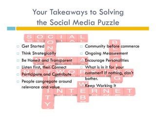 Your Takeaways to Solving
           the Social Media Puzzle

    Get Started                      Community before comm...