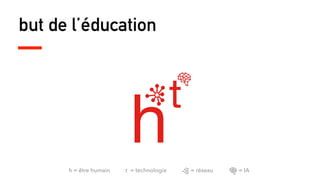 but de l’éducation
h
t
h = être humain t = technologie = réseau = IA
 