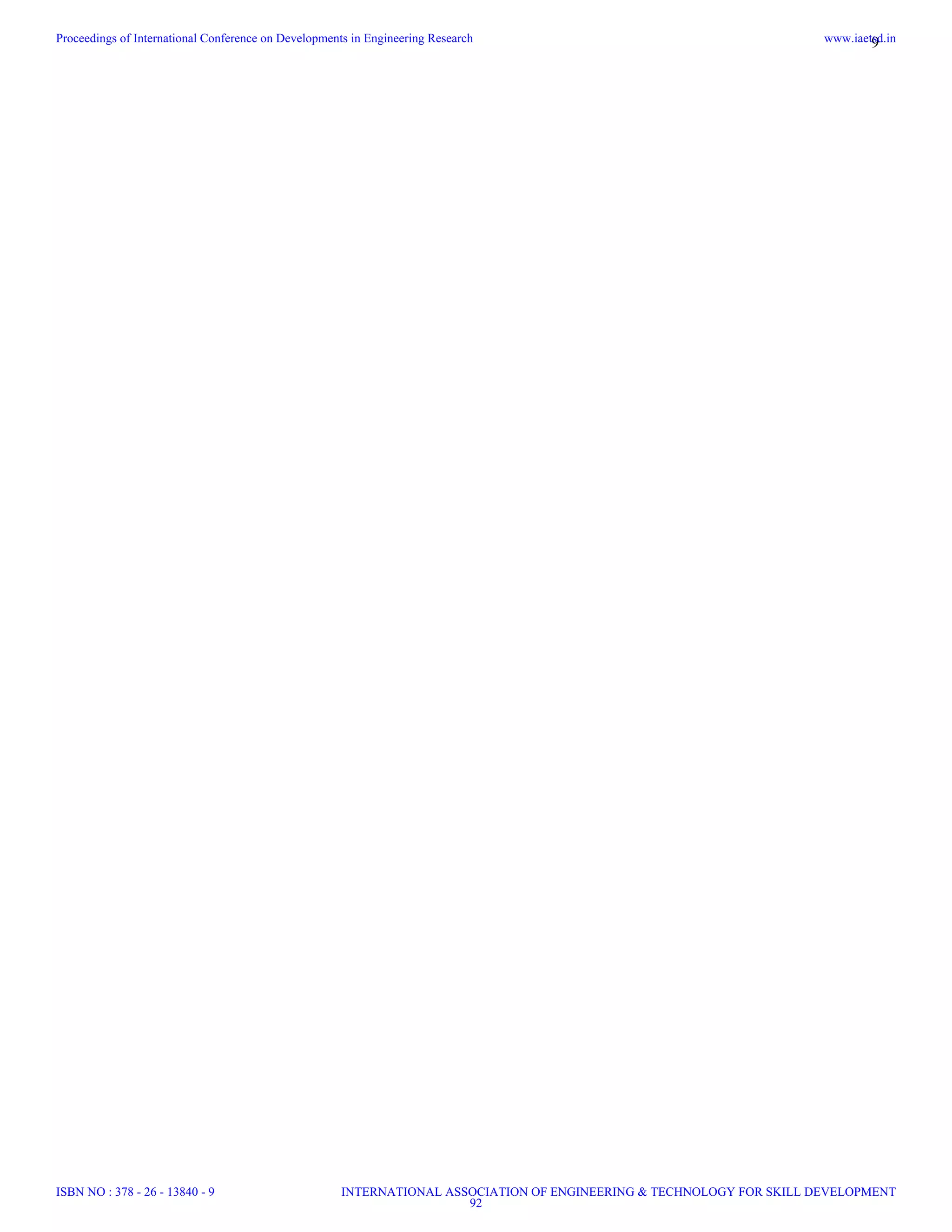 9Proceedings of International Conference on Developments in Engineering Research
ISBN NO : 378 - 26 - 13840 - 9
www.iaetsd.in
INTERNATIONAL ASSOCIATION OF ENGINEERING & TECHNOLOGY FOR SKILL DEVELOPMENT
92
 