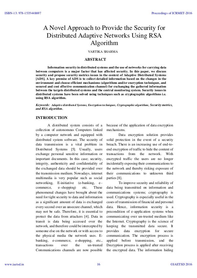 Rsa algorithm research paper