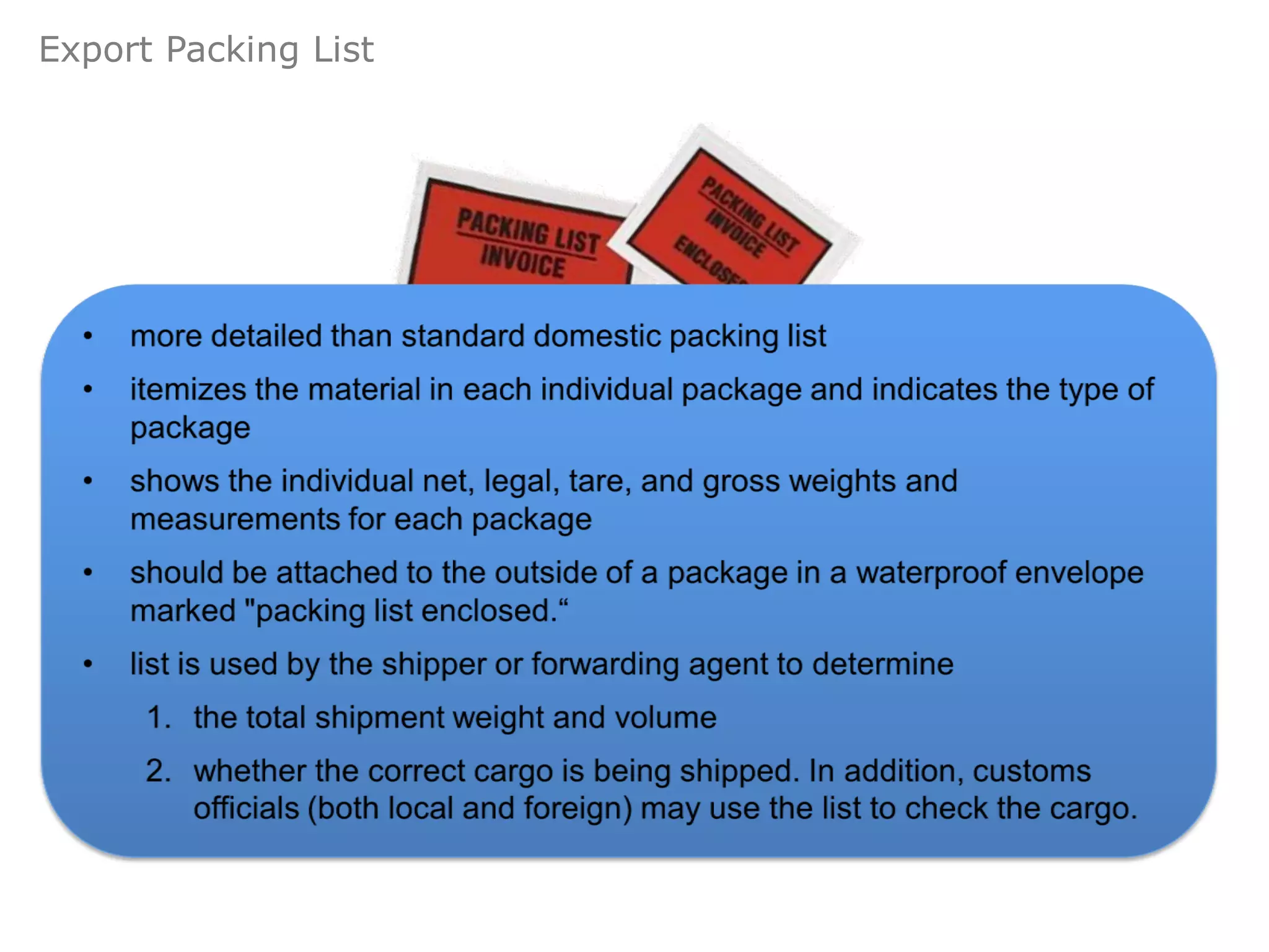 Export Packing List
 