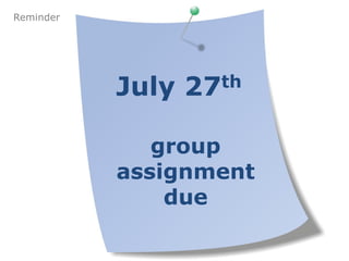 Reminder




           July   27th


              group
           assignment
               due
 