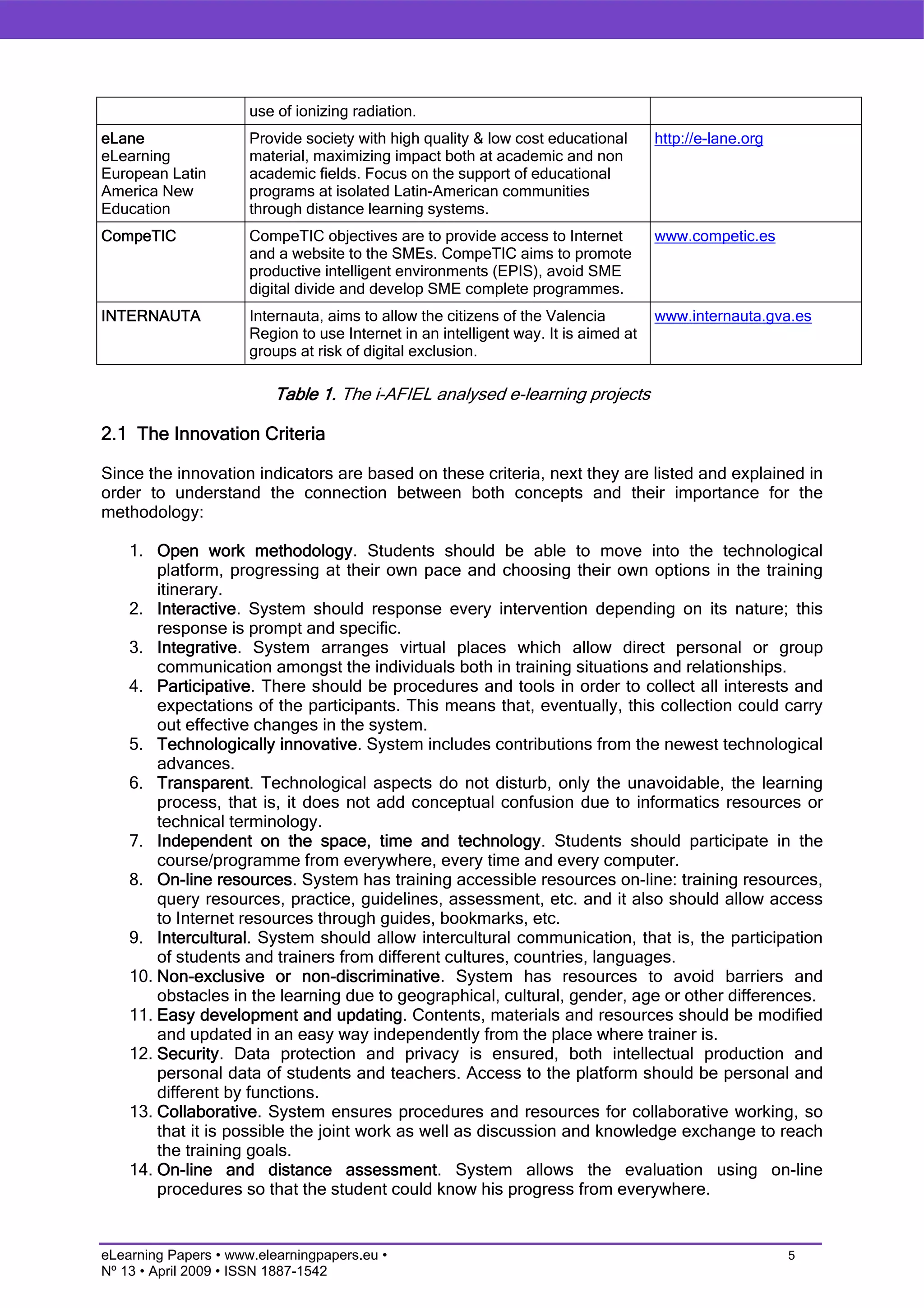 How to measure innovation in eLearning. The i-AFIEL methodology