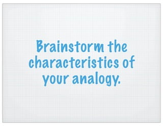 Brainstorm the
characteristics of
your analogy.
 