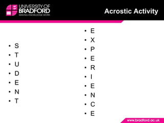 Acrostic ActivitySTUDENTEX PERIENCE 