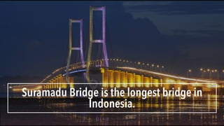 Suramadu Bridge is the longest bridge in
Indonesia.
 