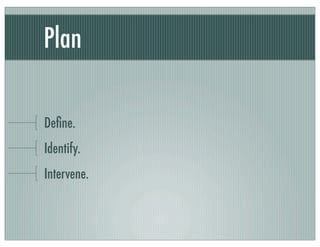 Plan
Deﬁne.
Identify.
Intervene.
 